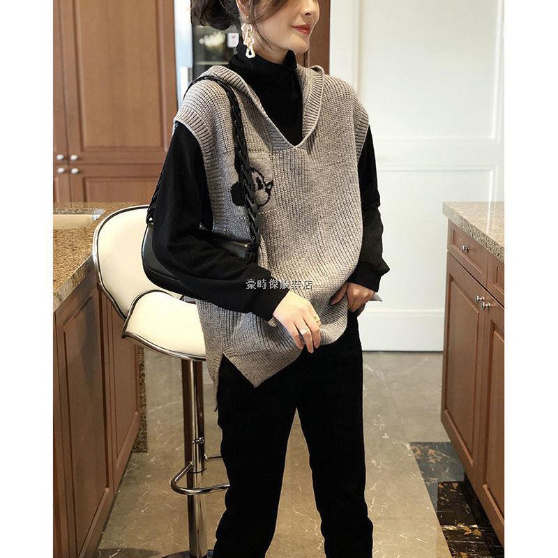 ▤℗✿Áo Sweater dệt kim sát nách có mũ trùm in hình chuột Mickey kiểu Châu Âu cá tính