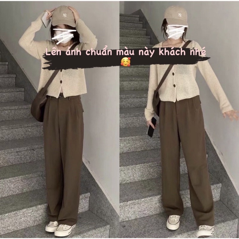 Quần suông dài nâu tây dáng đứng phong cách ulzzang