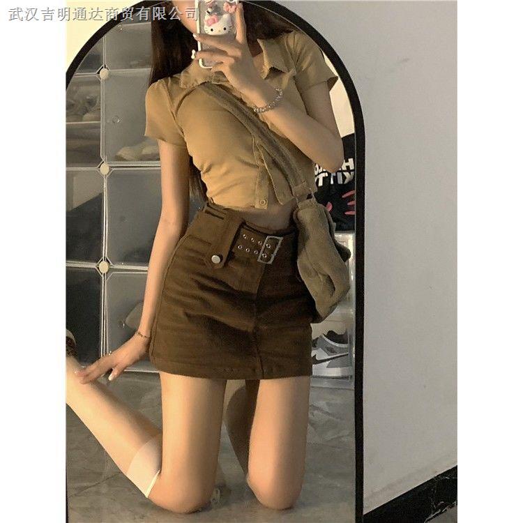 Set Áo Thun polo Ngắn Tay Cổ Bẻ + Chân Váy Chữ a Phối Ren Phong Cách Retro Thời Trang Cho Nữ