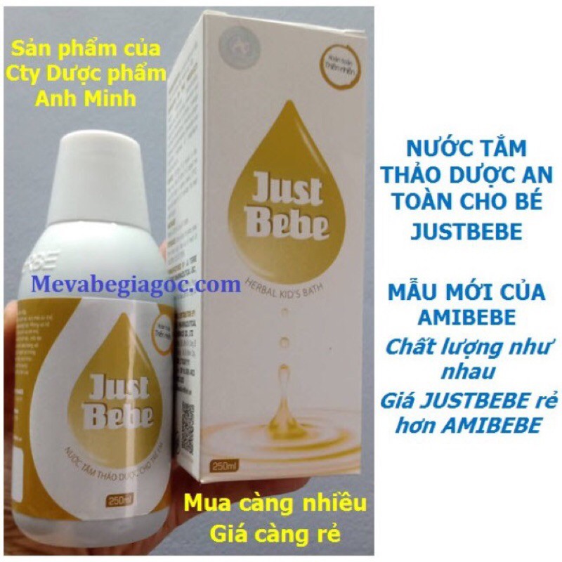 ✅[CHÍNH HÃNG] Nước tắm thảo dược trị rôm sảy Justbebe/ Amibebe cho bé (250ml)
