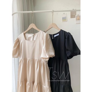 Váy babydoll lụa xoè tay bồng (Ảnh thật)