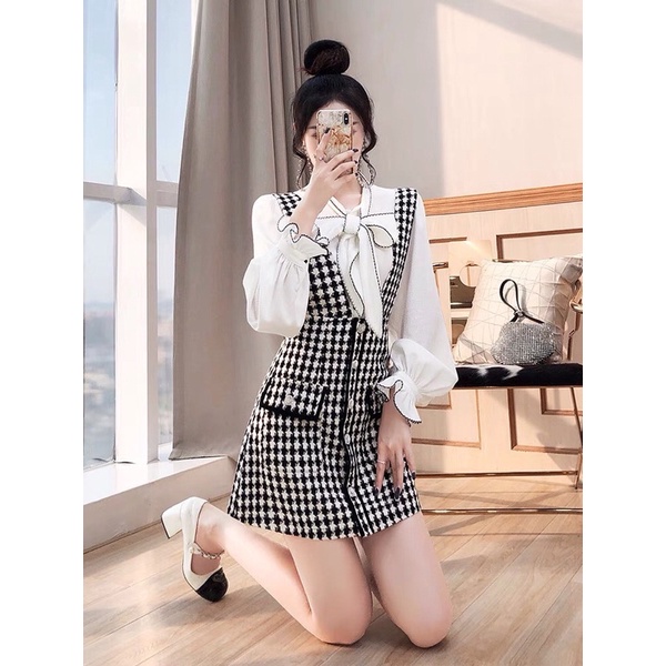 [FREESHIP - HÀNG LOẠI 1] SET YẾM DẠ MIX ÁO SƠMI CỔ BÈO SIÊU XINH