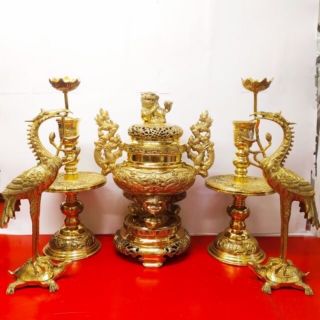 Bộ lư thờ bằng đồng cao cấp 40 cm, bộ đỉnh thờ ngũ sự bằng đồng cao cấp 40 cm