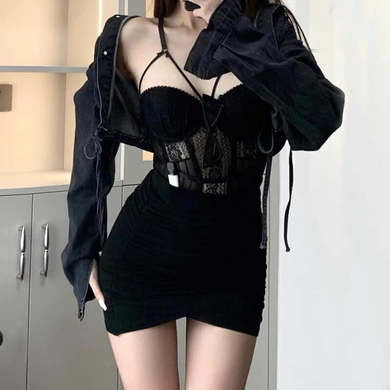 Corset nội y kèm kẹp nịt tất - bodysuit ren lưới cao cấp kèm cúp ngực sexy gợi cảm