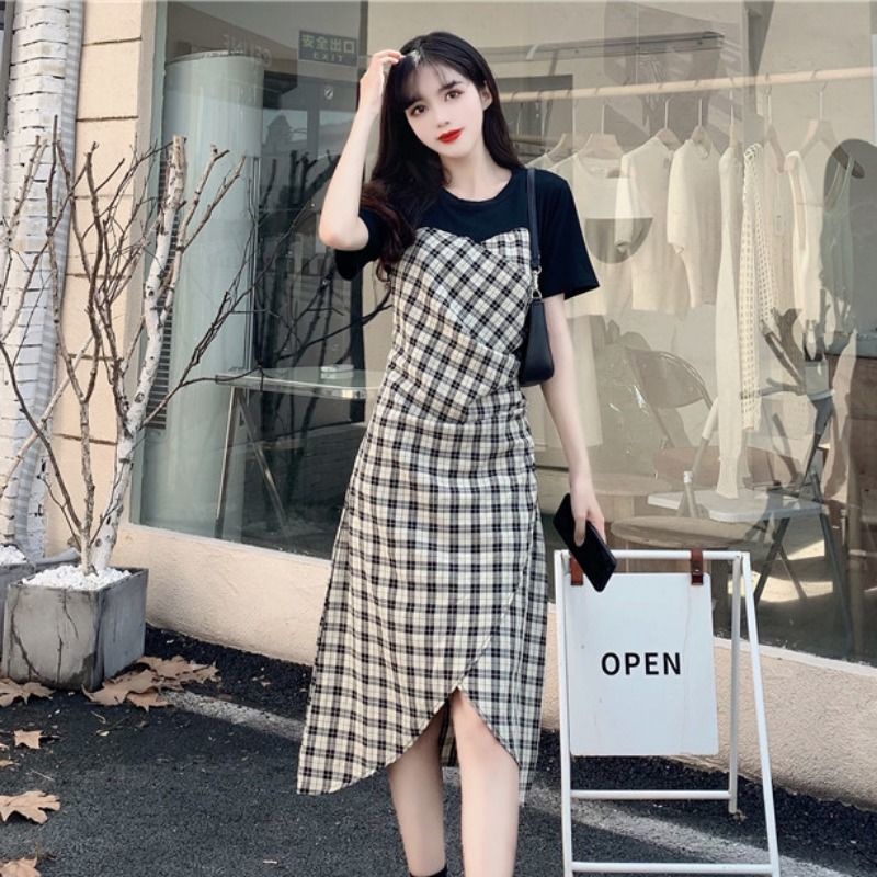 Thời trang mới của phụ nữ Đầm Midi kẻ sọc xẻ rãnh ren váy WT-LYQ-49