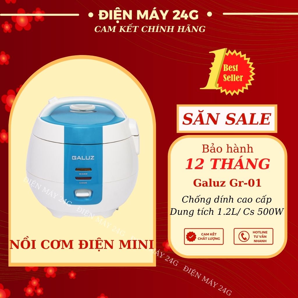 Nồi cơm điện mini Galuz Gr-01 size nhỏ cho 2-3 người với dung tích 1.2 lít công suất 500w