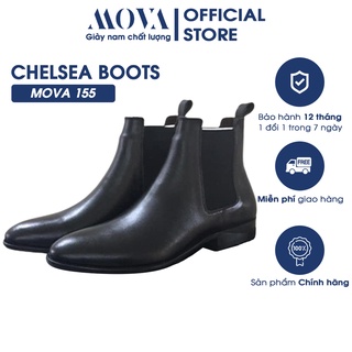 Giày nam chelsea boot cao cổ cao cấp da bò thật trơn xịn màu đen đế cao su đúc êm ái