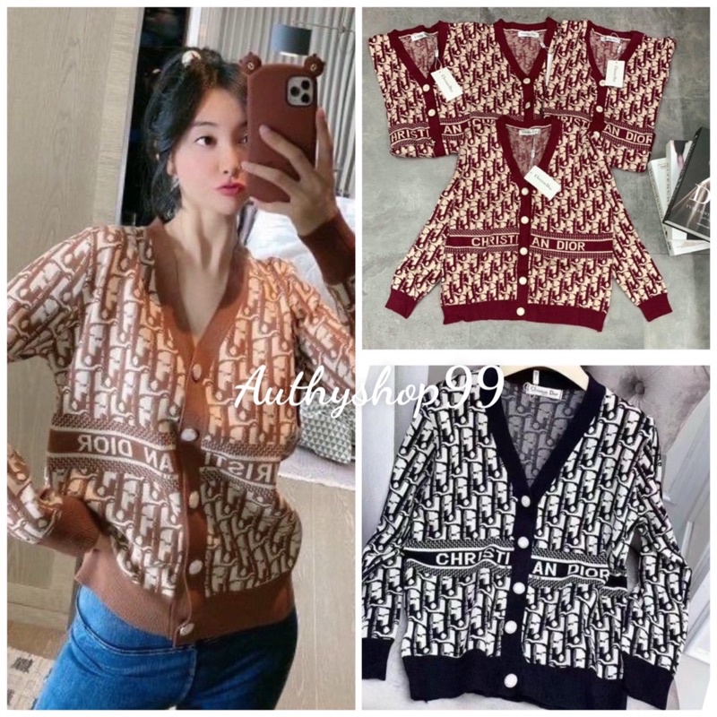 [SẴN] Áo cardigan len form rộng họa tiết D I O R