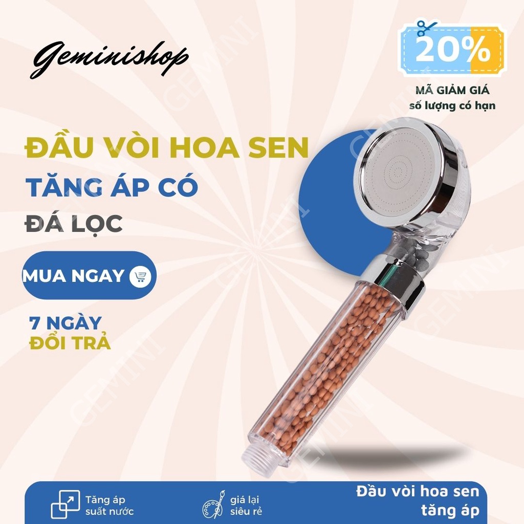 Đầu vòi hoa sen tăng áp lọc nước siêu bền 6 cm phun nước mạnh DVS1 GEMINI SHOP