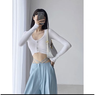 Áo Croptop Tay Dài Chất Thun Gân Co Dãn