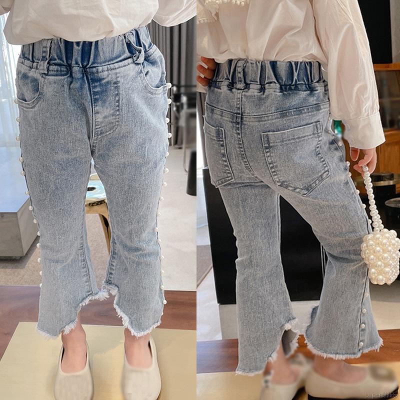 Quần Jeans Đính Hạt Phong Cách Hàn Quốc Cho Bé 3-8 Tuổi