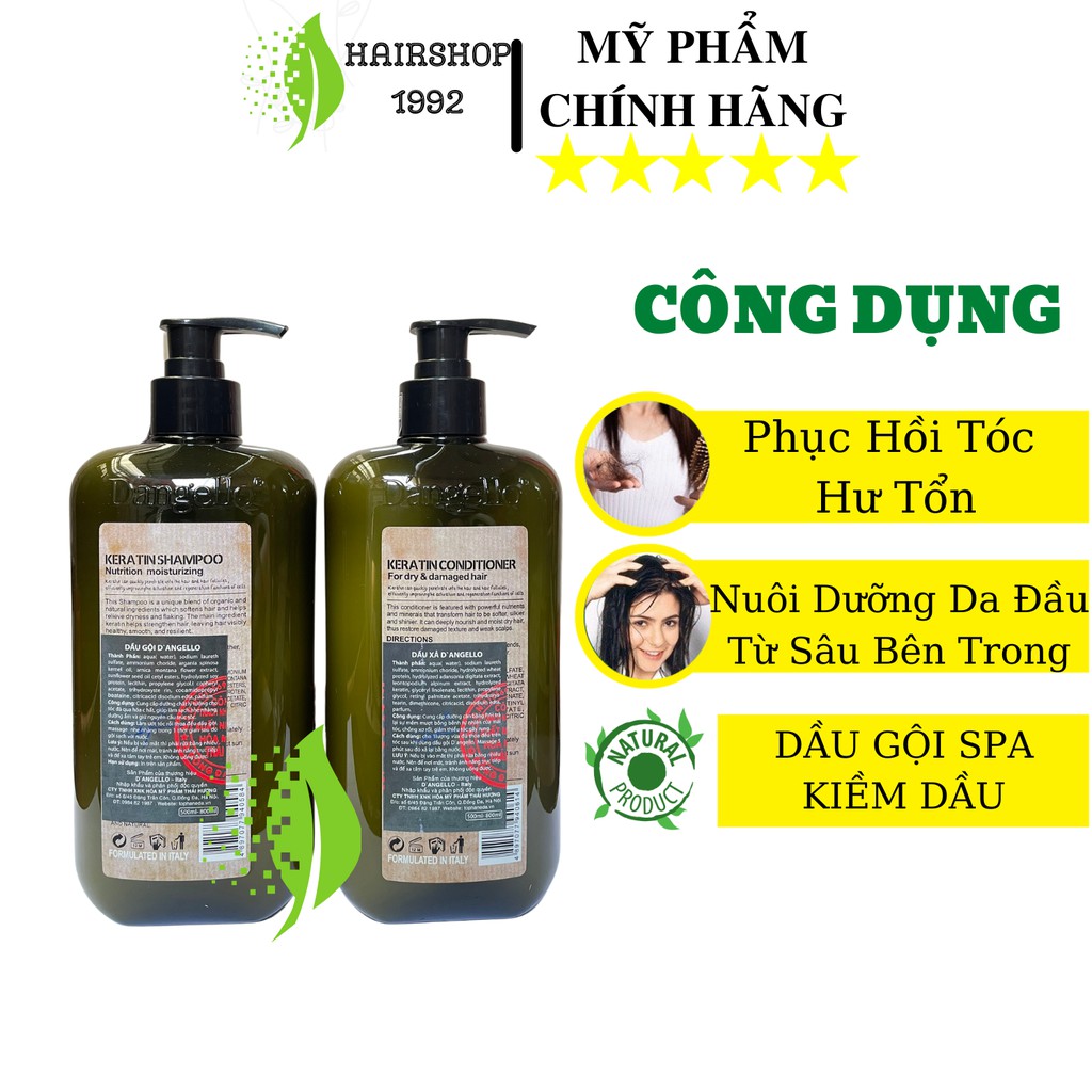 Cặp dầu gội dầu xả keratin Dangelo kiềm dầu phục hồi tóc hư tổn – siêu mềm mượt|bộ dầu gội xả 500ml * 2