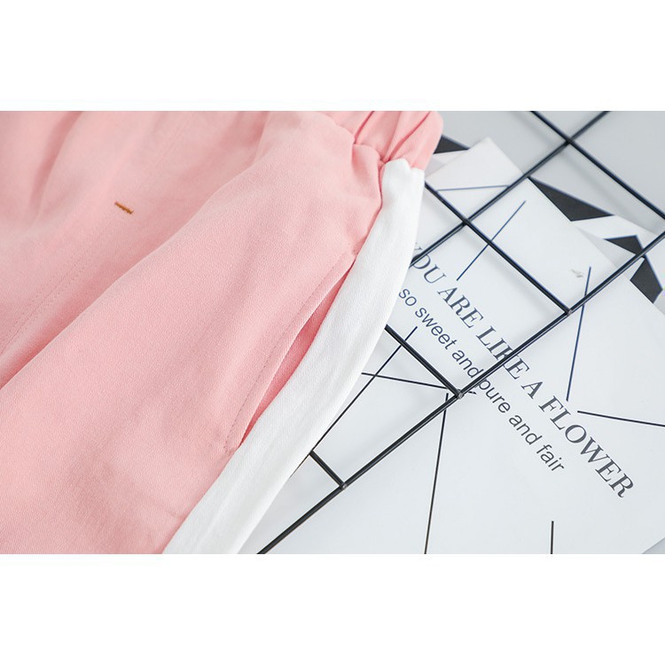 [HÀNG QUẢNG CHÂU CAO CẤP] Bộ quần áo kaki bé gái màu hồng trắng in hình gấu nâu Smartkids TE2037