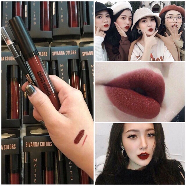 Set son kem lì và chì kẻ viền môi Sivanna Duo Color matte lips 1+1