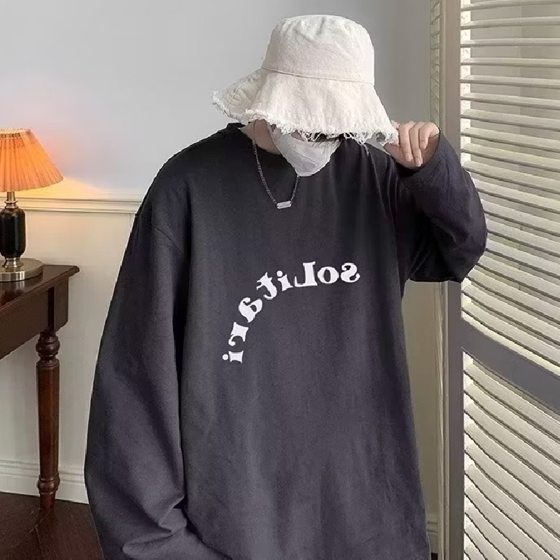 Áo Thun Tay Dài Cổ Tròn Dáng Rộng In Chữ Phong Cách Hàn Quốc Thời Trang Cho Nam size M-5XL