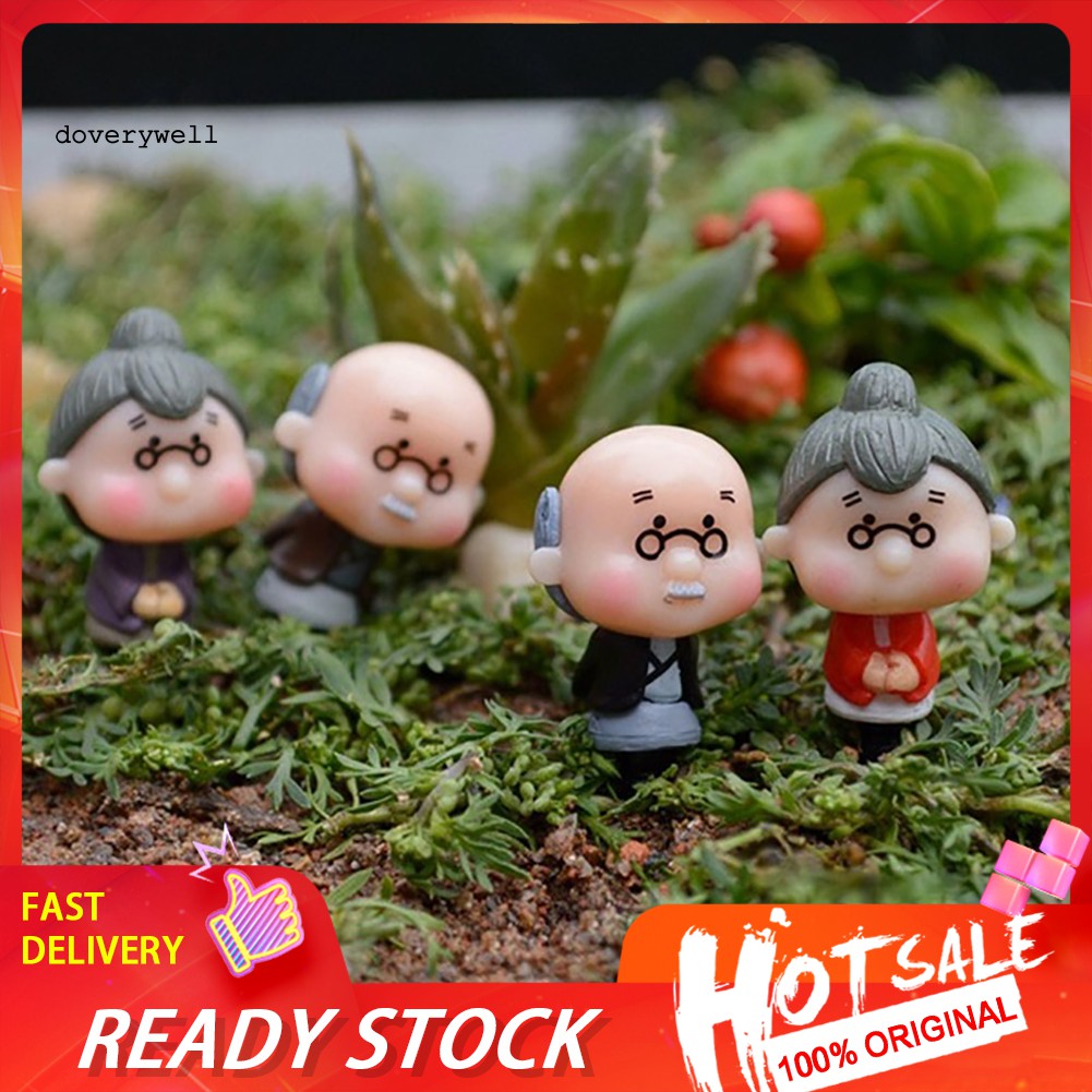 4 Tượng búp bê nhỏ hình ông bà lão dùng trang trí tiểu cảnh