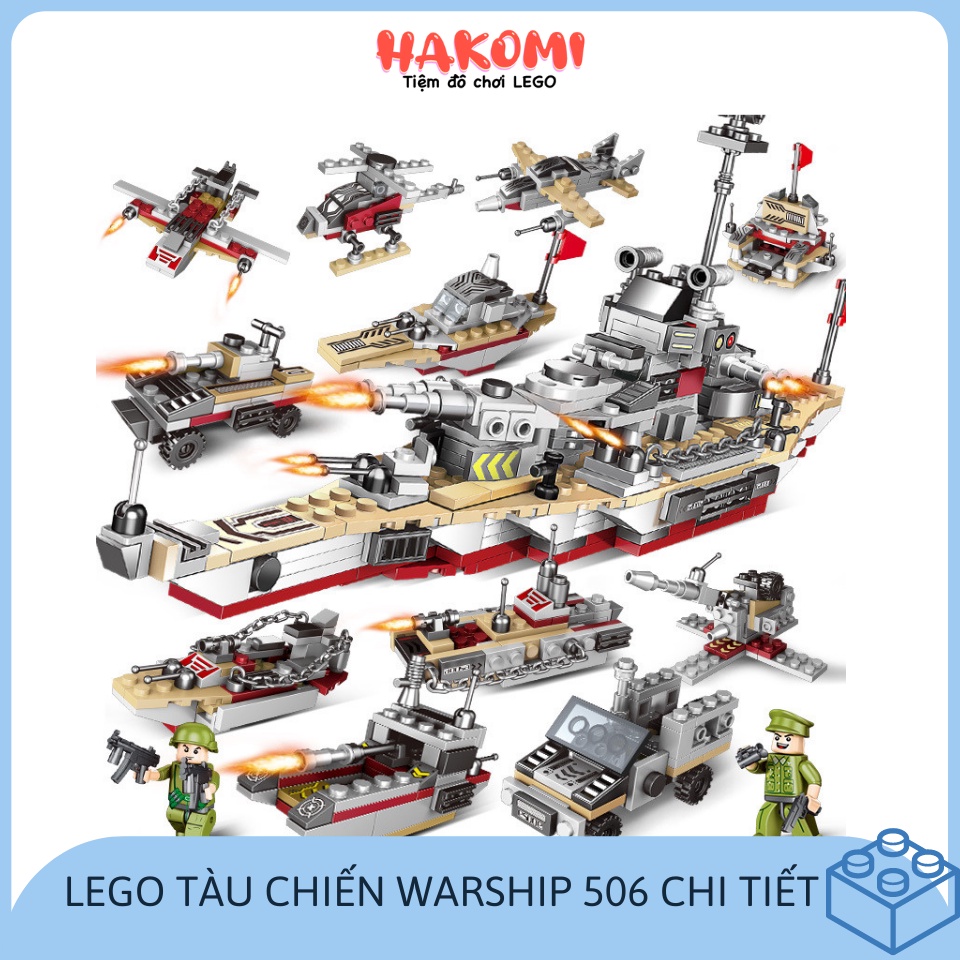 Đồ Chơi Lego Tàu Chiến WARSHIP, Mô Hình Lắp Ghép Máy Bay Trực Thăng Chiến Đấu