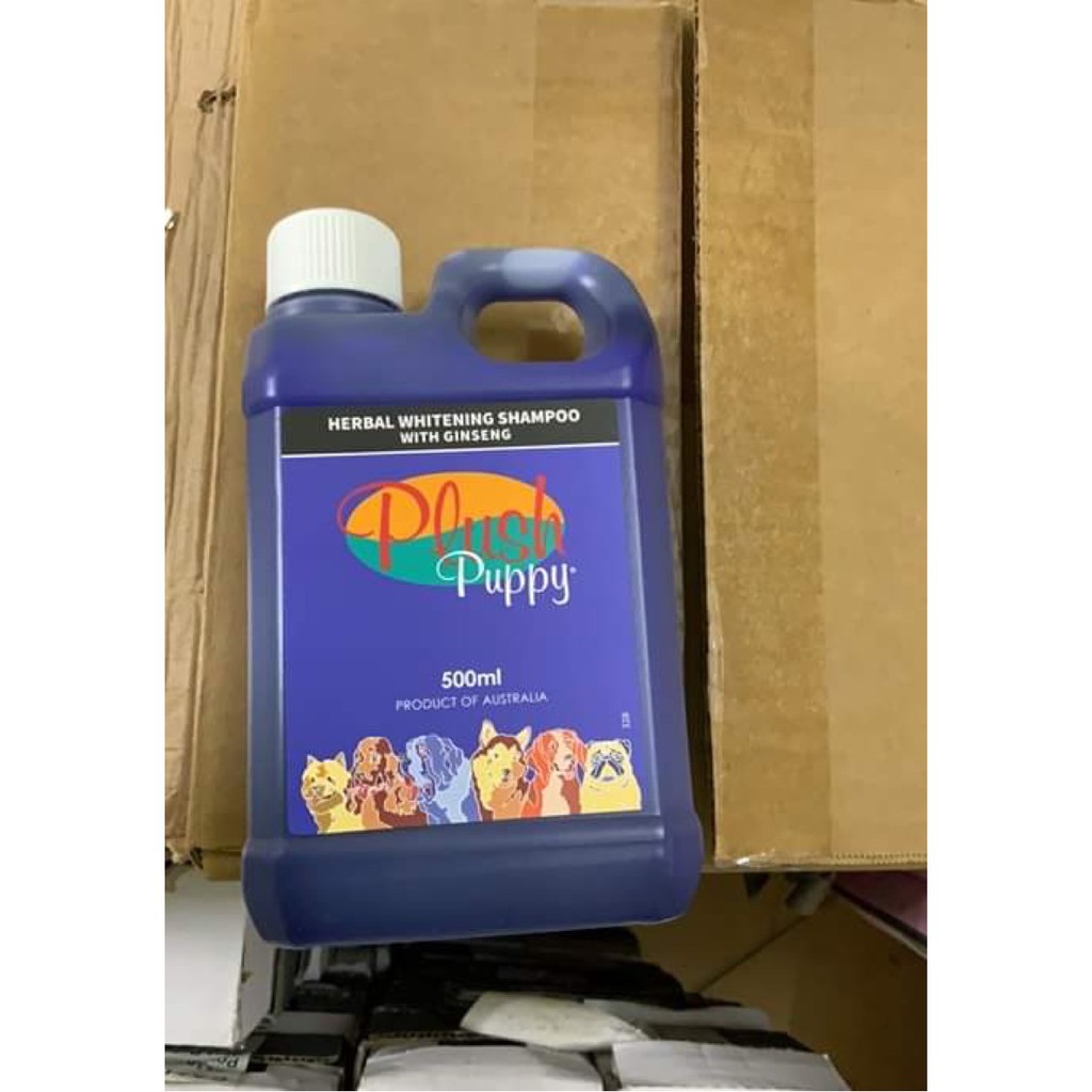 Dầu tắm trắng, tẩy ố giữ màu tinh chất sâm Plush Puppy 1l - Herbal Whitening Shampoo with Ginseng 5.0- QUỐC HƯNG VET