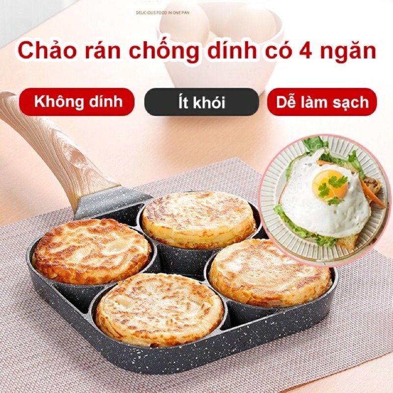 Chảo Đá Chống Dính 4 Ngăn Chiên Trứng- Làm Bánh Đa Năng Siêu Bền Sử Dụng Mọi Loại Bếp.