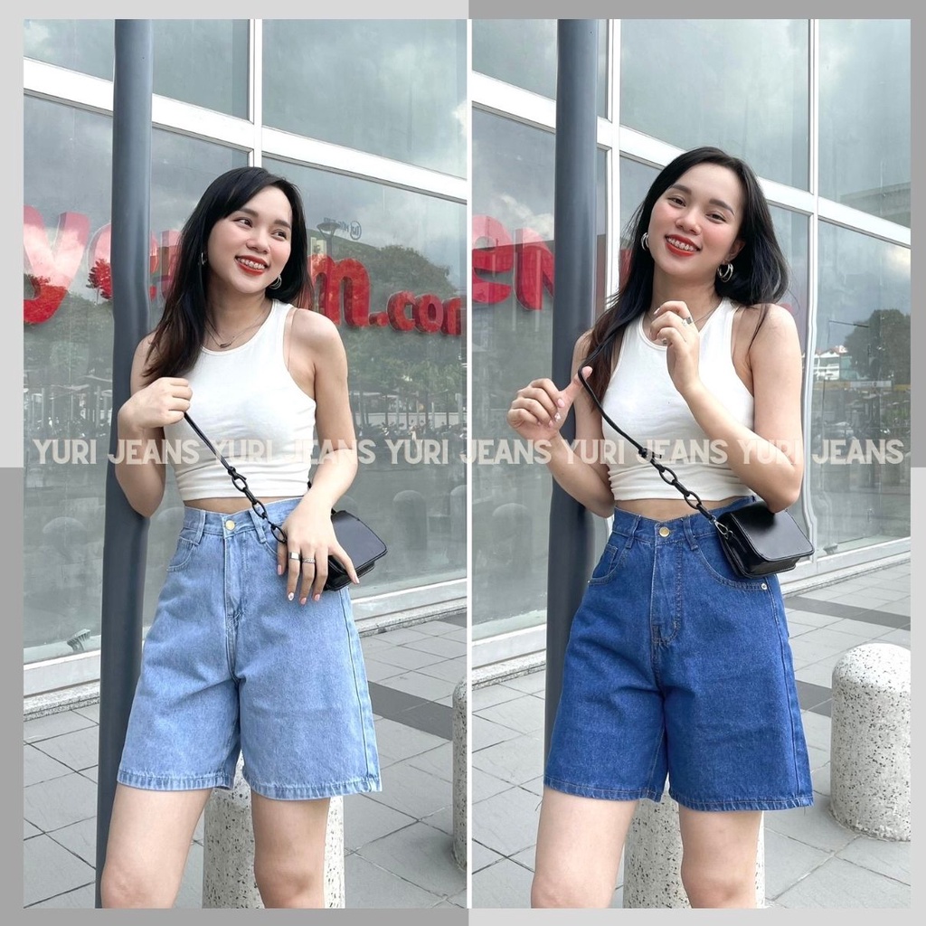 Quần Jeans Lửng Ống Rộng Lai Cuốn Lưng Cao Đủ Size (S M L)