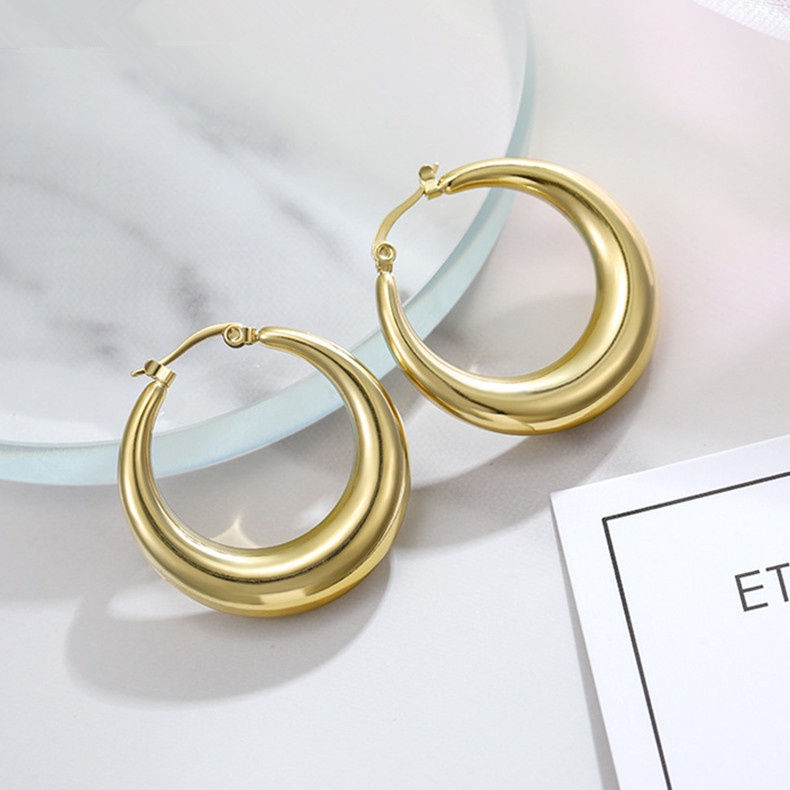Bông Tai Mạ Vàng 18K Hình Oval Cỡ Lớn Phong Cách Cổ Điển Thời Trang Cho Nữ