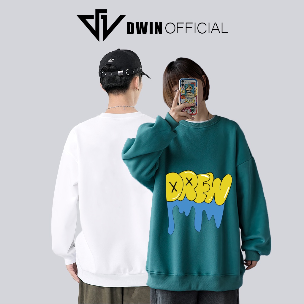 Áo sweater nỉ in chữ Drew unisex DWIN basic nam nữ form rộng oversize local brand SP00123