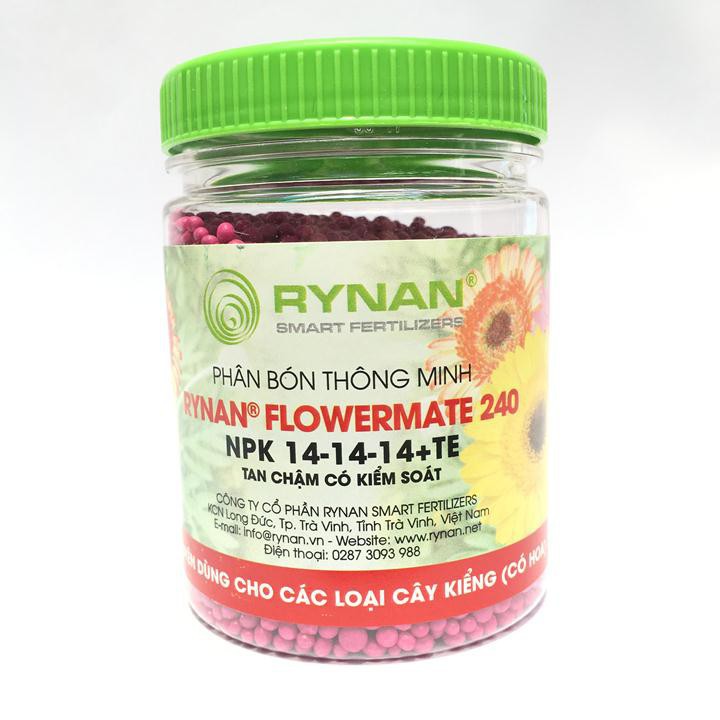 Phân Bón Thông Minh Rynan Flowermate 240 NPK 14-14-14+TE Chuyên dùng cho các loại cây kiểng có hoa (150g)