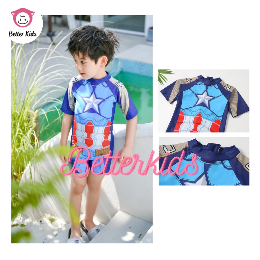Đồ Bơi Bé Trai In Hình Captain & Người Nhện Cho Bé_Hàng Quảng Châu Cao Cấp