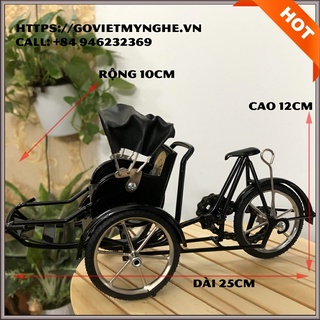 Mô Hình Xe Xích Lô Sắt Trang Trí Quà Tặng Người Thân - Màu Đen - Cỡ Lớn dài 25cm - thủ công mỹ nghệ sắt