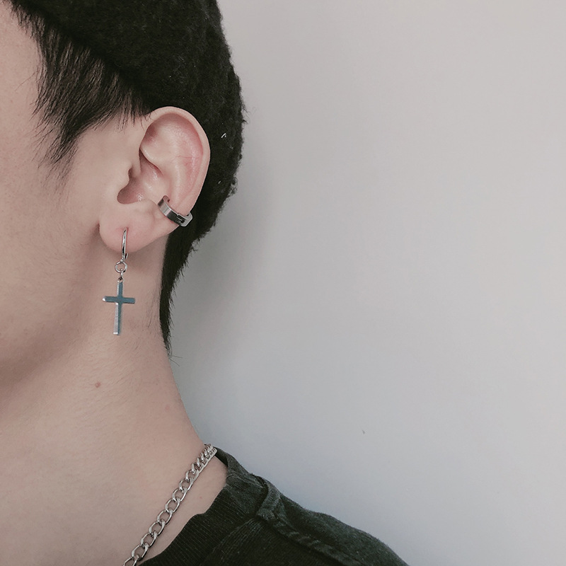Khuyên tai mặt thánh giá không xỏ lỗ thời trang phong cách hàn quốc cho nam 23560