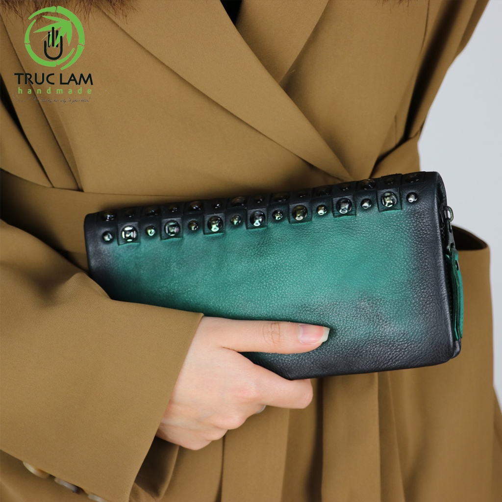 Ví Dài Cầm Tay Thời Trang Nữ Da Thật Cao Cấp Có Khóa Kéo Trang Trí Tán Đinh – Trúc Lâm Handmade