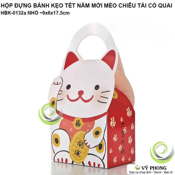 HỘP GIẤY HÌNH MÈO CHIÊU TÀI CÓ QUAI ĐỰNG BÁNH KẸO MÙA TRUNG THU QUÀ TẶNG MỪNG XUÂN NĂM MỚI HBK-0132