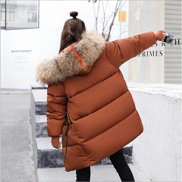 Áo phao nữ dáng dài mũ lông thời trang