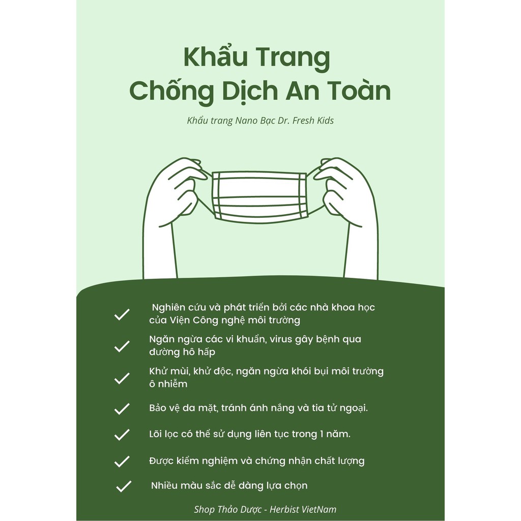 [Sản Phẩm Khoa Học] - KHẨU TRANG NANO BẠC DR. FRESH KIDS - Size trẻ em - Loại không hộp