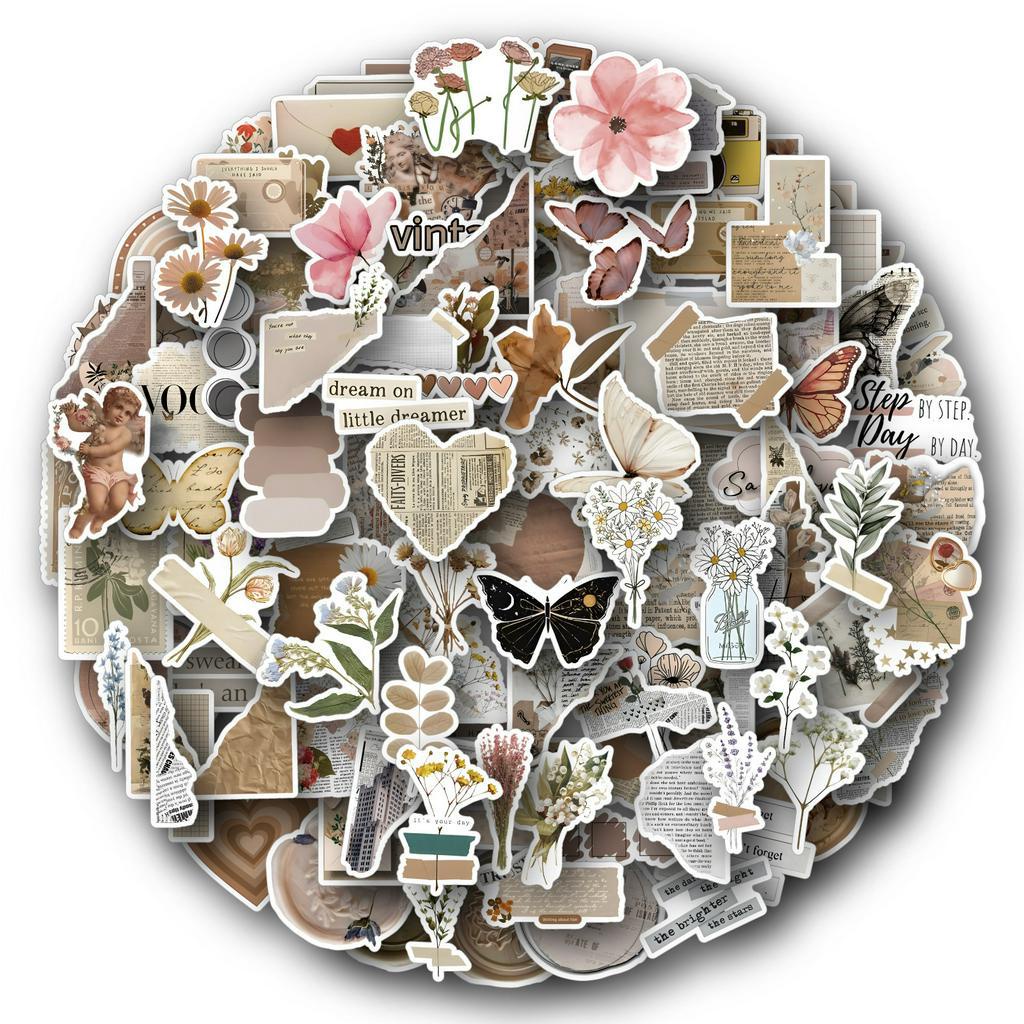 Set 240 / 120 / 60 Miếng Dán Trang Trí Sổ Tay / Mũ Bảo Hiểm / Nhật Ký Phong Cách Retro