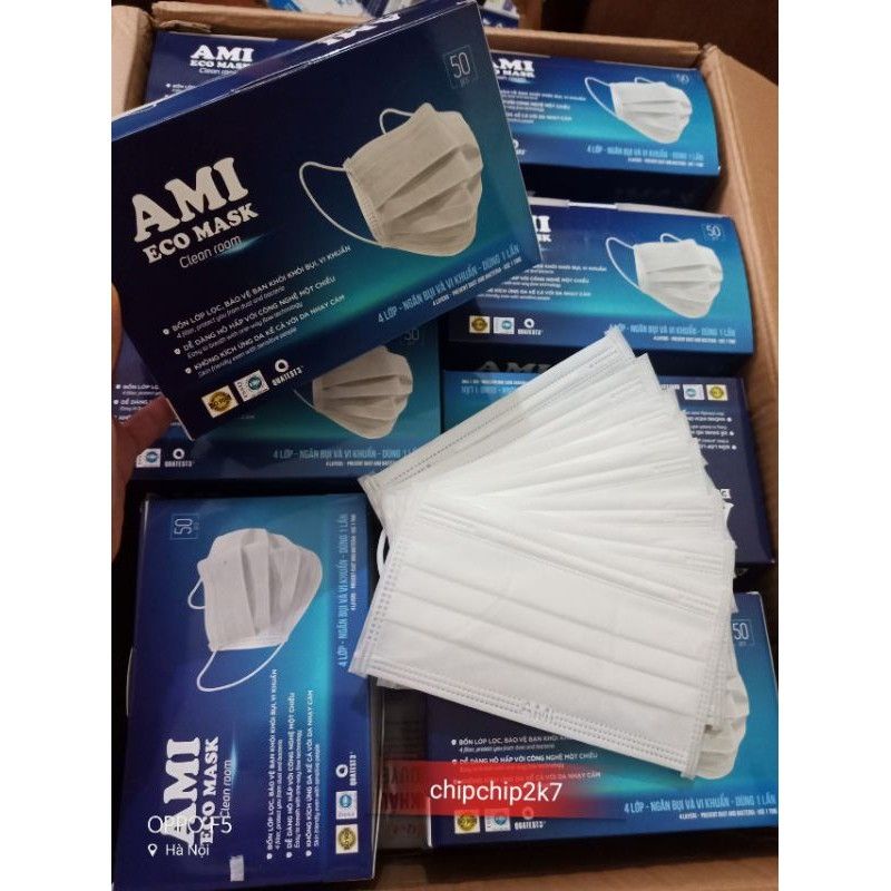 (Màu trắng) Hộp khẩu trang Ami màu trắng 4 lớp 50 cái | BigBuy360 - bigbuy360.vn