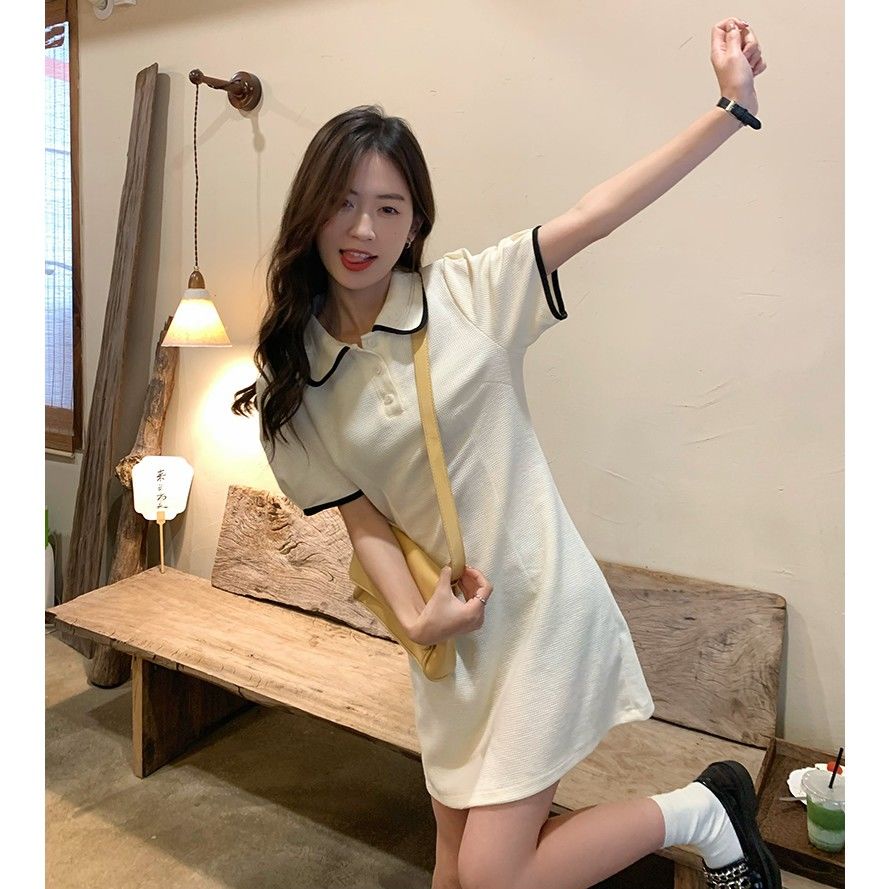 Đầm Polo Tay Ngắn Dáng Ôm Họa Tiết Kẻ Sọc Thời Trang Mùa Hè Hàn Quốc 2022 Mới
