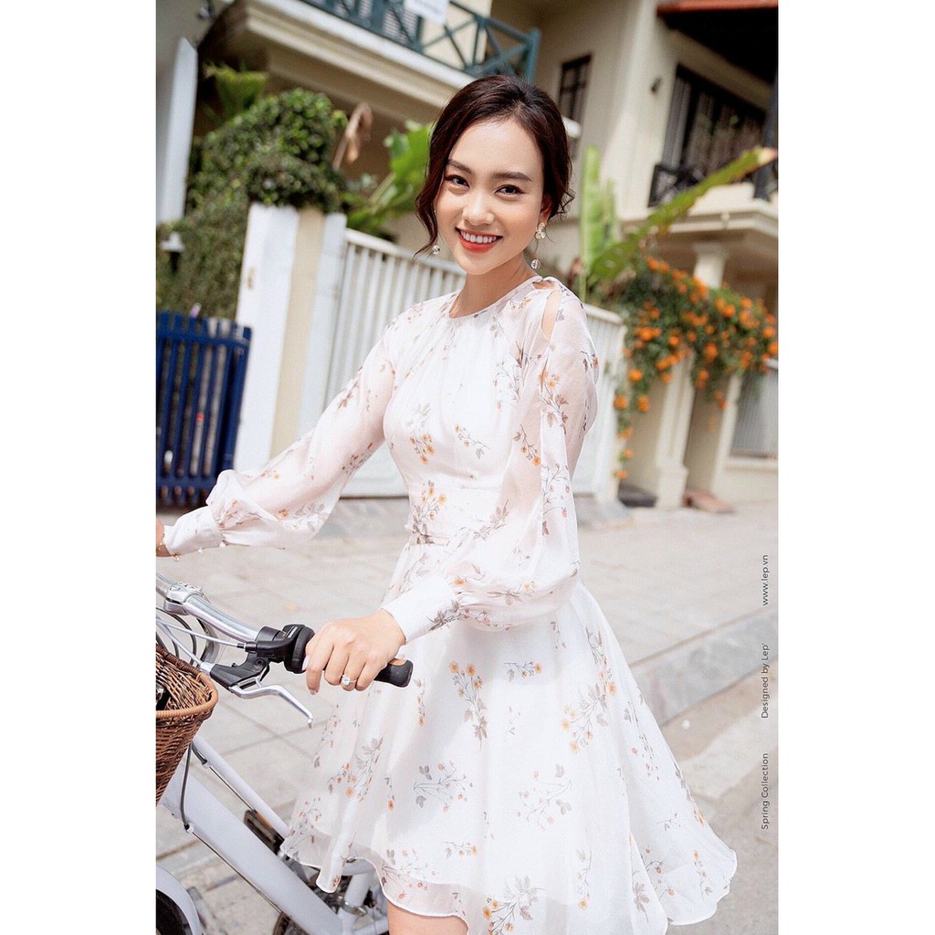 [Mã WAMT1505 giảm 10K đơn 0K] Đầm Hoa Nhí Vintage ❤️FREESHIP❤️ Dáng Xòe Cổ Tròn Tay Dài Phồng Nhún Ngực