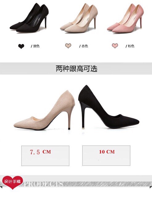 Sz 34-40 Giày cao gót da lộn mũi nhọn gót nhọn 7cm và 10cm nhiều màu - hàng Quảng Châu