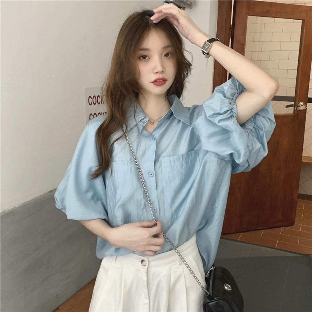 Áo Sơ Mi Tay Phồng Cổ Bẻ Phong Cách Retro 50049