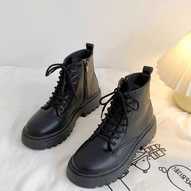 Bốt Nữ Học Sinh Ulzang Kéo Khoá Cao Cấp - giày boots nữ cổ lửng dáng xinh