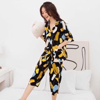 [O] VIBES Đồ bộ Pijama lửng phom áo cánh dơi Paint Ink Capri Py Set