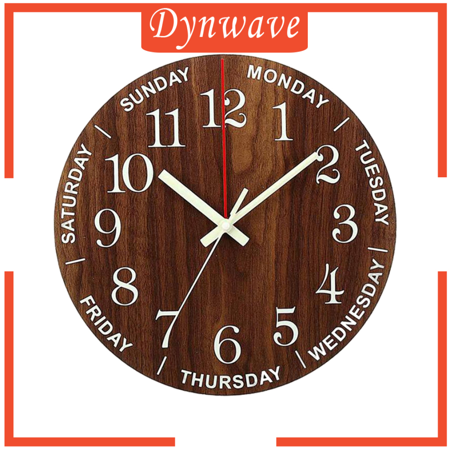 [DYNWAVE]Wooden 12'' Wall Clock Silent Hotel Glow in the Dark Bedroom Wall Clocks