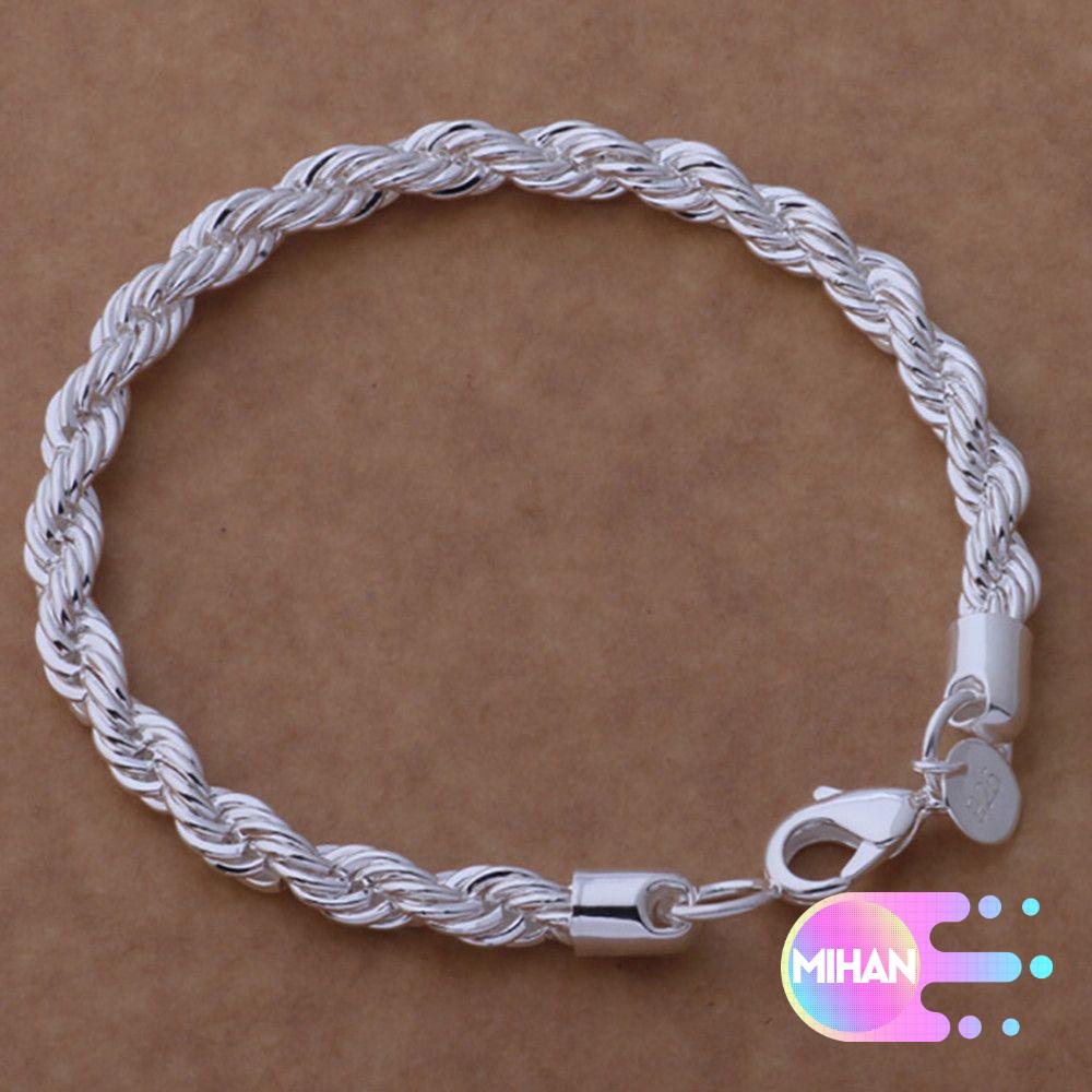 Vòng tay dạng xoắn bạc 925 thời trang cho nam và nữ Mihan 1