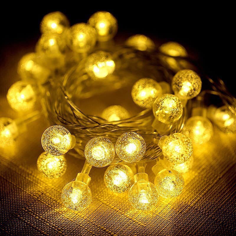 Dây đèn led Pha Lê trong suốt trang trí màu sáng ấm ( chạy Pin AA)