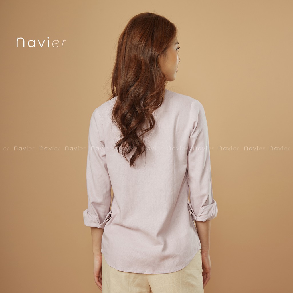 ÁO SƠ MI NỮ DÀI TAY CÔNG SỞ CỔ ĐỨC BASIC VẢI ĐŨI NHIỀU MÀU - LINEN SHIRT SM01 NAVIER | BigBuy360 - bigbuy360.vn
