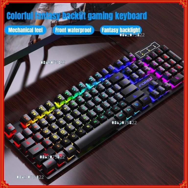 Phím Chuột Giả Cơ Forev, Keyboard Bàn Phím Chuột Máy Tính đèn LED 7 Màu Siêu Nét Chống Nước, Hàng chính Hãng