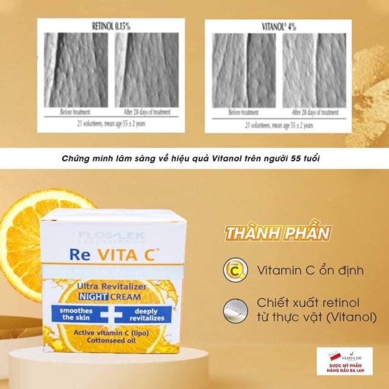 Kem dưỡng trắng da mặt Re Vita C  giúp dưỡng da trắng sáng, mờ thâm nám, chống lão hoá với Retinol và Vitamin C 50ml