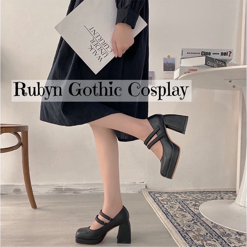 [CÓ SẴN] Giày cao gót lolita gót vuông đế cao 8cm TRẮNG và ĐEN ( Size 34 - 39 )