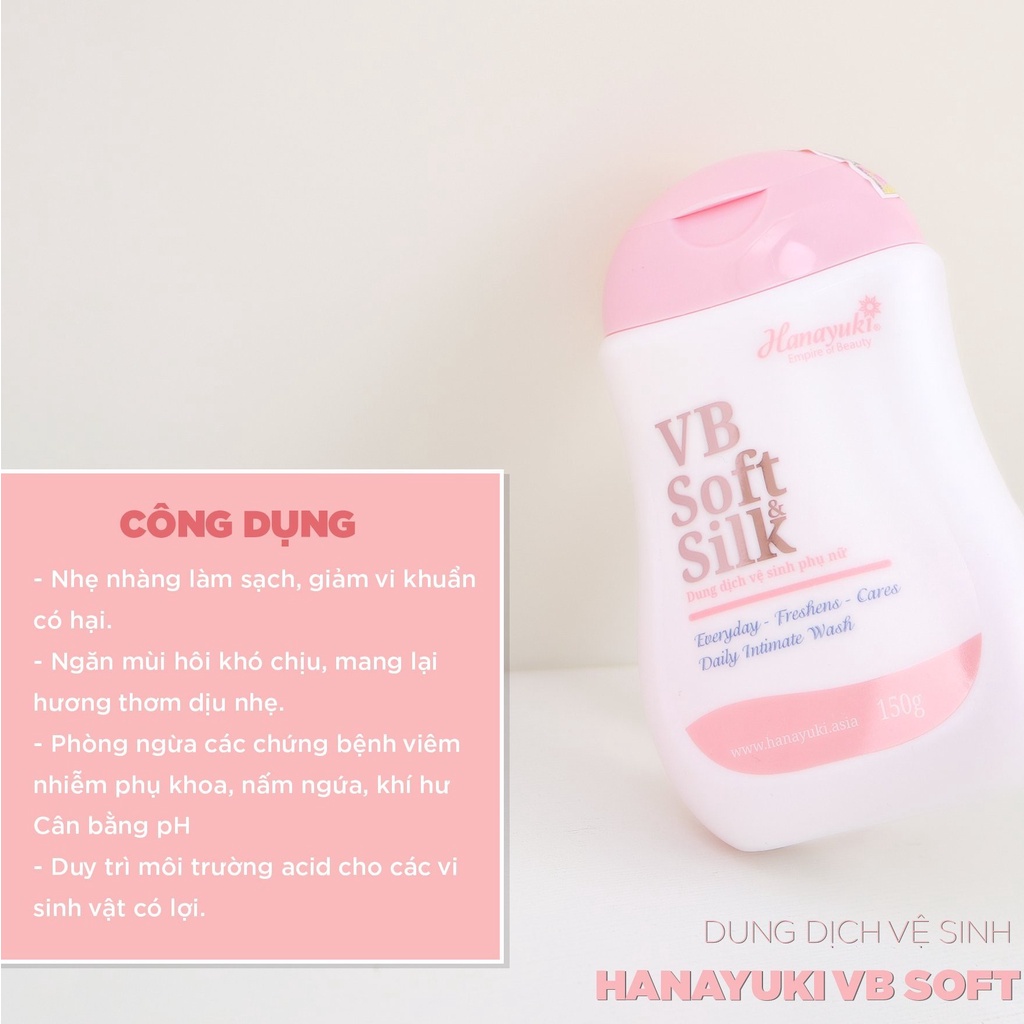 HANAYUKI Dung Dịch Vệ Sinh Phụ Nữ VB SOFT SILK Pink làm sạch, cân bằng pH, ngăn mùi 150ml